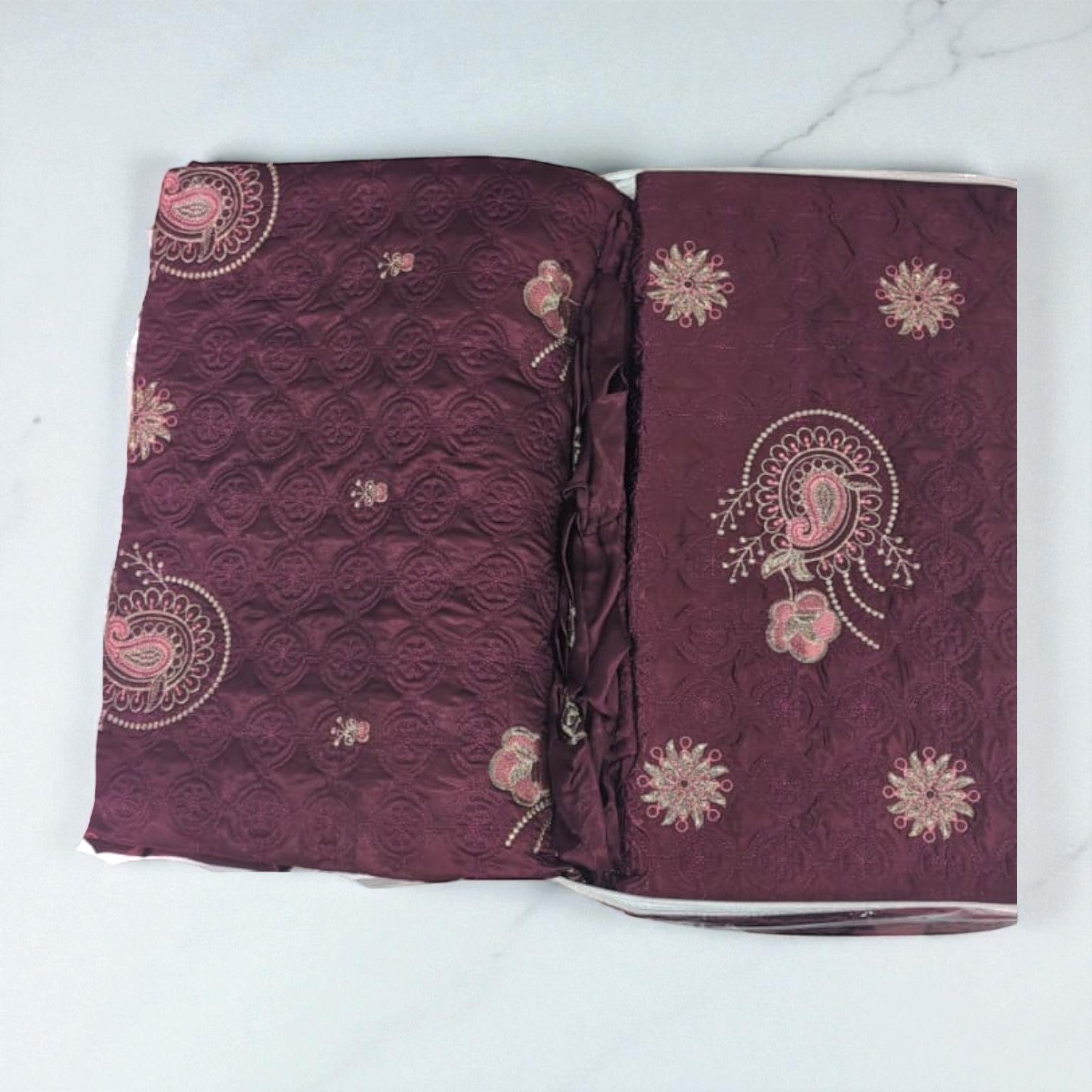 Quilted Bedsheet With Embroidery [3 Pcs] - Bed Sheets - PKR 11,000