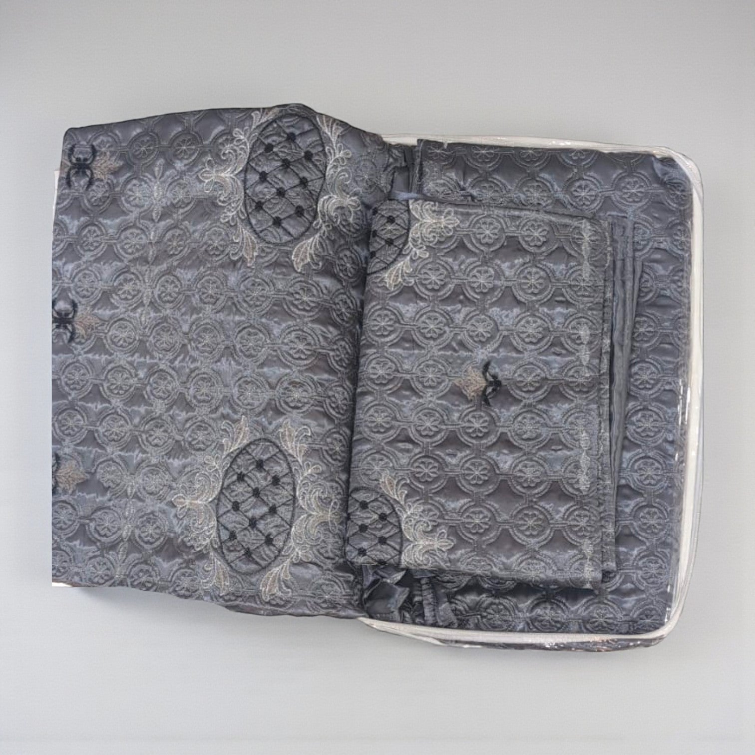 Quilted Bedsheet With Embroidery [3 Pcs] - Bed Sheets - PKR 11,000